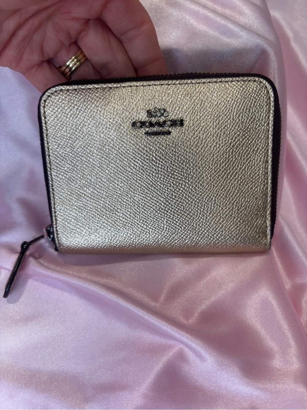 Coach Metallic Gold Zip Around mini leather wallet